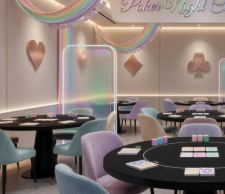 Pastelové tematické dekorace pro pokerový večer